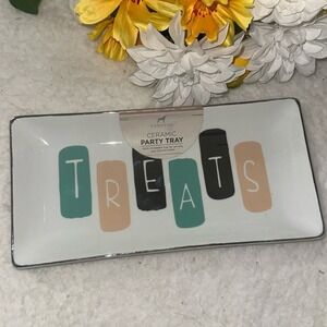 Doghaus Ceramic Party Tray Treats Stoneware Serving Platter White Multi 10x5